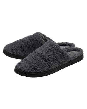 Herren Teddy-Fleeceschlappen Charcoal Offene Ferse UK 7-13