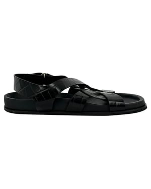 Toteme Slingback-Sandalen aus Leder in Kroko-Optik, Schwarz