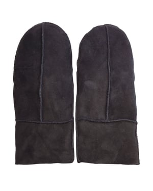 Damen-Fäustlinge aus echtem Wildleder und echtem Schaffell, warme Handschuhe, schwarz