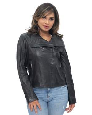 Damen-Bikerjacke aus Leder mit Schalkragen – Riga