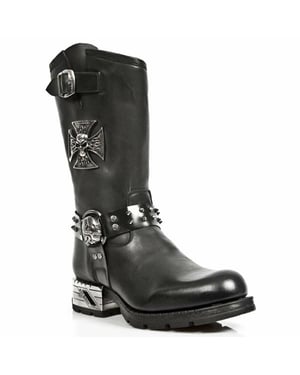New Rock Herren-Cowboystiefel aus schwarzem Leder im Gothic-Stil – MR030-S1