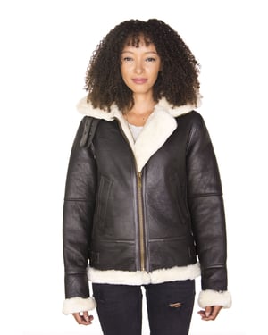 Damen-Fliegende Lederjacke aus Schaffell mit Kapuze – Palermo