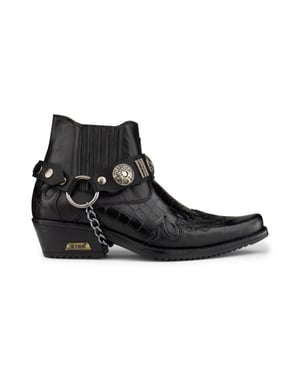 Herren-Western-Winklepicker-Gothic-Stiefel aus schwarzem Leder