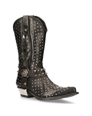 New Rock Cowboystiefel aus schwarzem Leder mit Nieten – M-7928-S1
