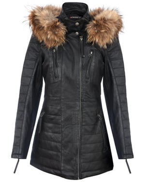 Damen-Parkajacke aus Leder in schmaler Passform mit Kapuze – Northam