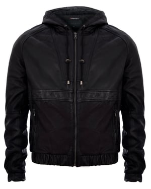 Bomber-Bikerjacke aus Leder mit Kapuze und Reißverschluss