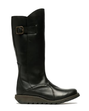 Fly London Damen MOL 2 Kniehohe Stiefel aus Leder mit Keilabsatz und Reißverschluss, Schwarz