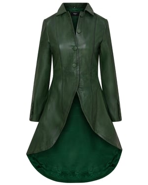 Grüner Gothic-Ledermantel in viktorianischer Länge für Damen - Vantaa