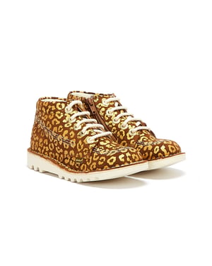 Jungen Mädchen Kickers Kick Hi Leopard Junior Braun / Gold Stiefel