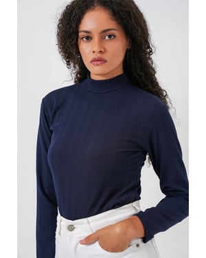 Rippstrick-Halbkragen Langarm-Bodysuit