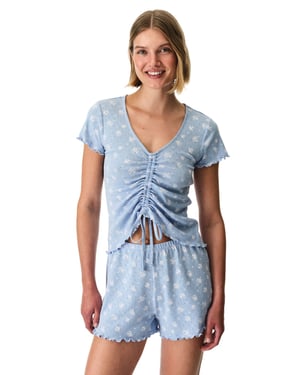 Coralie Pointel Knackiges Blumendesign Kurzarm Shorts Pyjama Set