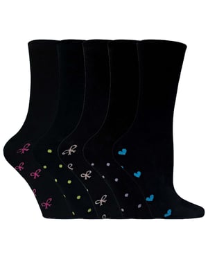 Niedliche Damen-/Damensocken mit hohem Baumwollanteil und Schleifen und Herzen in Schwarz