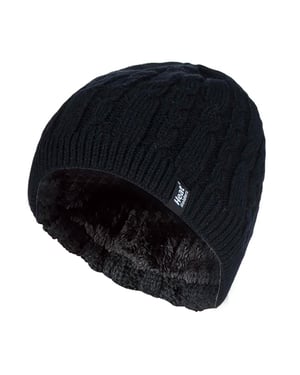 Damen gerippt Kabel stricken Fleece gefüttert Thermal gestrickt Beanie Hut