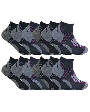 12 Paar Multipack Damen Radsport Socken | Socken Snob | Schwarz Low Cut Socken | Ideal für Laufen, Fitnessstudio & Sport - Schwarz