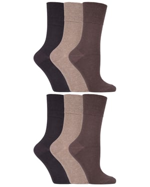 Gentle Grip - 6 Paar Damen Diabetiker-Socken mit Honigkamm-Oberteil und handgekettelten Zehennähten - Braun 39