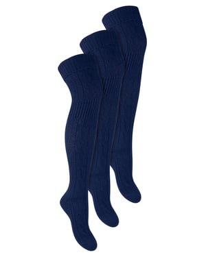3 Paar Womens Over The Knee Wollsocken | Steven | Ladies Extra Long Wool Socks - Blau