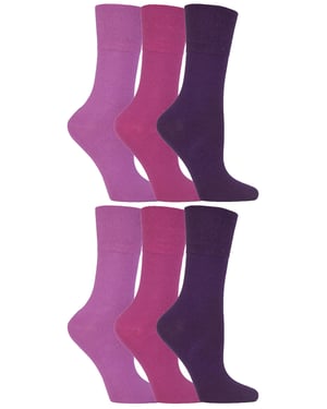 Gentle Grip - 6 Paar Damen Diabetiker-Socken mit Honigkamm-Oberteil und handgekettelten Zehennähten - Pink
