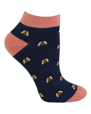 Damen Bambus Trainer Socken | Miss Sparrow | Atmungsaktive Low Cut Socken für Frauen - Honey Bees (Navy)