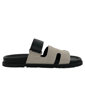 Hermès Chypre Sandalen aus weißem und schwarzem Canvas und Leder