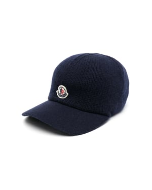 Baseballkappe aus Strick aus reiner Wolle mit Logo-Patch