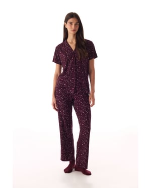 Leoparden-geripptes Kurzarmshirt und Hose Pyjama-Set