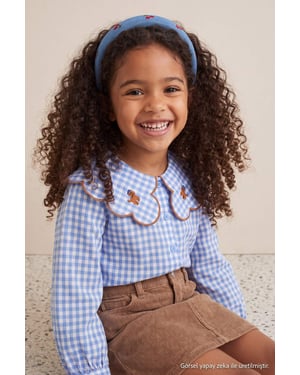 TRENDYOLKIDS Mädchen Blau Mit Grafikprint Lang, Regular Fit Hemden