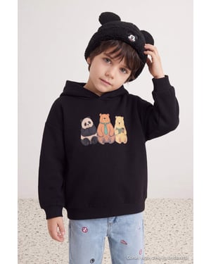 TRENDYOLKIDS Jungen Schwarz Mit Grafikprint Lang, Regular Fit Sweatshirts