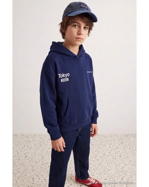 TRENDYOLKIDS Jungen Dunkelblau Einfarbig Lang, Regular Fit Sweatshirts