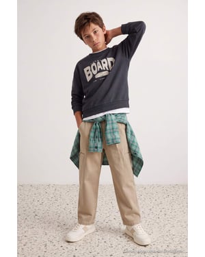 TRENDYOLKIDS Jungen Grau Mit Grafikprint Lang, Regular Fit Sweatshirts
