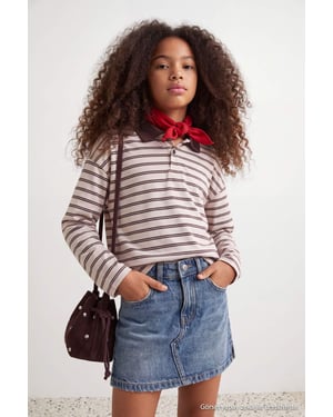 TRENDYOLKIDS Mädchen Braun Gestreift Lang, Regular Fit Sweatshirts