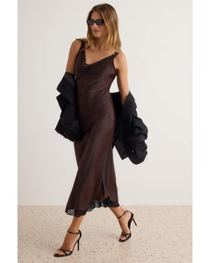 Trendyol Damen einfarbiges Midi-Trägerkleid (Slip-Kleid) - Braun