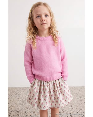 TRENDYOLKIDS Mädchen Rosa Einfarbig Lang, Regular Fit Pullover