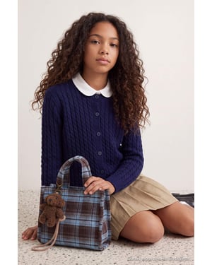 TRENDYOLKIDS Mädchen Dunkelblau Zopfmuster Lang, Regular Fit Cardigans
