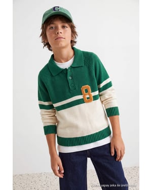 TRENDYOLKIDS Jungen Grün Einfarbig Lang, Regular Fit Pullover