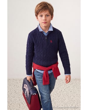 TRENDYOLKIDS Jungen Dunkelblau Einfarbig Lang, Regular Fit Pullover