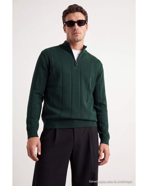 TRENDYOL MAN Herren Khaki Gestreift Lang, Regular Fit Pullover