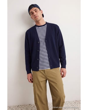 TRENDYOL MAN Herren Dunkelblau Einfarbig Lang, Regular Fit Cardigans