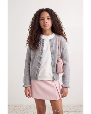 TRENDYOLKIDS Mädchen Grau Einfarbig Lang, Tailliert Cardigans