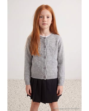 TRENDYOLKIDS Mädchen Grau Bestickt Lang, Oversize Cardigans
