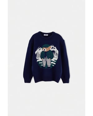 TRENDYOLKIDS Jungen Dunkelblau Mit Grafikprint Lang, Regular Fit Pullover