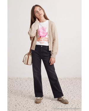 TRENDYOLKIDS Mädchen Grau Mit Grafikprint Hohe Taille Jeans