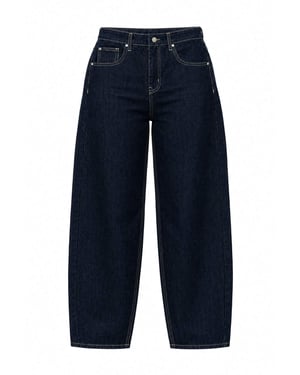 TRENDYOLMİLLA Damen Blau Einfarbig Barrel-Leg Normale Taille Jeans