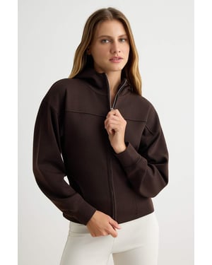 TRENDYOLMİLLA Damen Braun Einfarbig Lang, Tailliert Sweatshirts