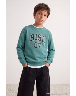 TRENDYOLKIDS Jungen Grün Mit Grafikprint Lang, Regular Fit Sweatshirts