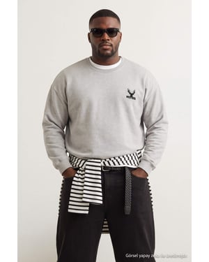 TRENDYOL MAN Herren Grau Einfarbig Lang, Oversize Große Größen Sweatshirts
