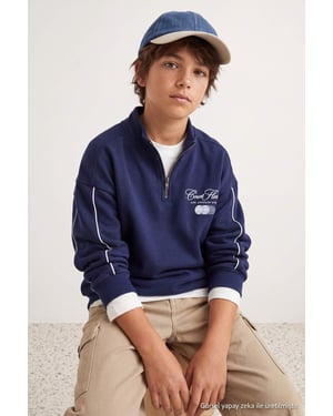 TRENDYOLKIDS Jungen Dunkelblau Mit Grafikprint Lang, Regular Fit Sweatshirts