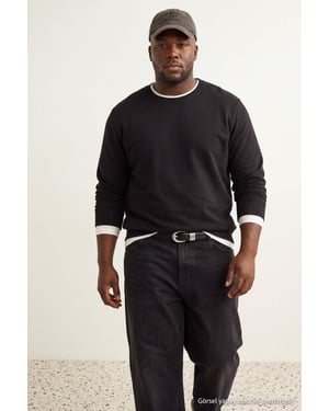 Trendyol Herren-T-Shirt, lang, regular fit, große Größen - Schwarz