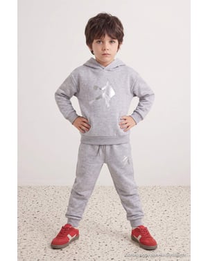 TRENDYOLKIDS Jungen Grau Einfarbig Lang, Regular Fit Zweiteilig Sets