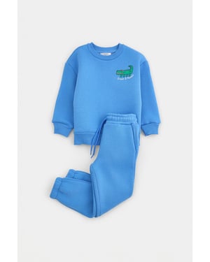 TRENDYOLKIDS Jungen Blau Mit Grafikprint Lang, Oversize Zweiteilig Sets