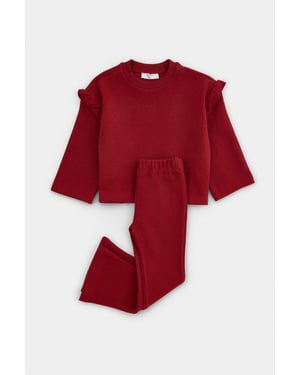 TRENDYOLKIDS Mädchen Bordeaux Einfarbig Lang, Regular Fit Zweiteilig Sets